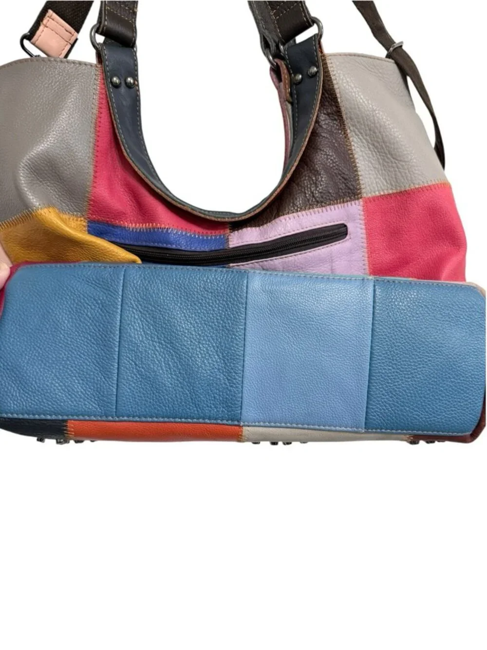AmeriLeather Multicolor Boho Hobo Patchwork Skull Studded Shoulder Bag Zip Flaw